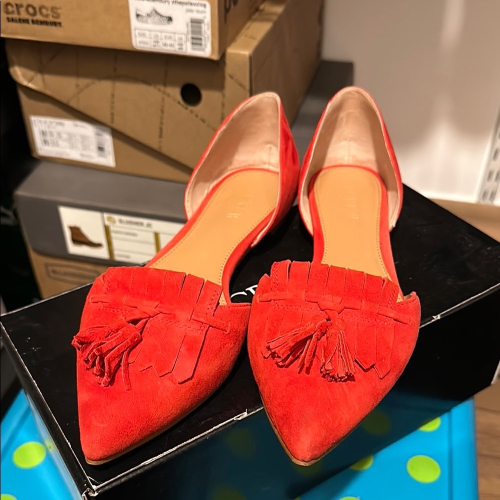 J. Crew Red Flats with Tassels and D'Orsay Design